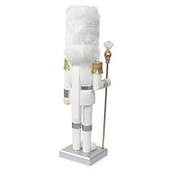 FUNPENY 14" Christmas Decorative Nutcracker Figures, Handmade Wooden Soldier In White Uniform Hold Scepter, Festive Collectible Nutcracker Gift For Indoor Winter Table Desktop Fireplace Decorations -Funpeny Shop 314E JrfsoL