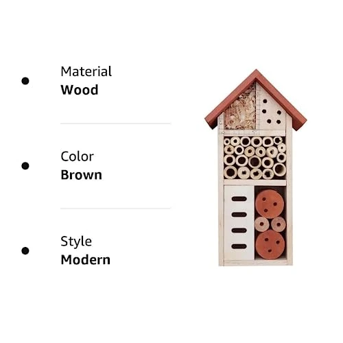 FUNPENY Wooden Insect House, Insect Hotel With Brush For Butterfly, Bees And Ladybugs 2 FUNPENY Wooden Insect House, Insect Hotel With Brush For Butterfly, Bees And Ladybugs - Image 2