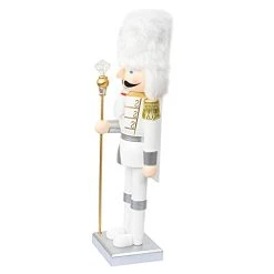 FUNPENY 14" Christmas Decorative Nutcracker Figures, Handmade Wooden Soldier In White Uniform Hold Scepter, Festive Collectible Nutcracker Gift For Indoor Winter Table Desktop Fireplace Decorations -Funpeny Shop 31VJQw6ipQL