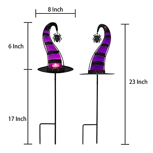 FUNPENY 2 Pack Halloween Glass Garden Stakes, Witch Hat Metal Halloween Yard Sign Candle Holder Decorations For Outside Pathway Driveway Lawn Decor 2 FUNPENY 2 Pack Halloween Glass Garden Stakes, Witch Hat Metal Halloween Yard Sign Candle Holder Decorations For Outside Pathway Driveway Lawn Decor - Image 2