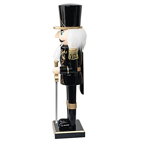 FUNPENY 14" Christmas Decorative Nutcracker Figures, Wooden Black Soldier In Black Uniform Hold Sword, Festive Collectible Nutcracker Gift For Indoor Winter Table Desktop Fireplace Decorations 2 FUNPENY 14" Christmas Decorative Nutcracker Figures, Wooden Black Soldier In Black Uniform Hold Sword, Festive Collectible Nutcracker Gift For Indoor Winter Table Desktop Fireplace Decorations - Image 2