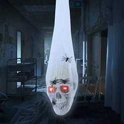 FUNPENY Halloween Decorations Hanging Skull Head With Spider Webs, Light Up Halloween Decor For Outdoor Outside Garden Yard Party Supplies -Funpeny Shop 41 9b2BmDiL