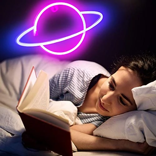 FUNPENY Planet Neon Signs LED Night Lights USB Charging/Battery Operated Neon Wall Lights Ramadan Decorative Lights For Wedding, Birthday Party (Battery Not Included) (Pink Planet- Blue Ring) 5 FUNPENY Planet Neon Signs LED Night Lights USB Charging/Battery Operated Neon Wall Lights Ramadan Decorative Lights For Wedding, Birthday Party (Battery Not Included) (Pink Planet- Blue Ring) - Image 5