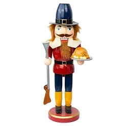 FUNPENY 14 Inch Halloween Fall Decorations, Wooden Soldier Nutcracker Figures Hold Turkey, Collectible Ornament For Table Desktop Fireplace Fall Home Thanksgiving Christmas Decor