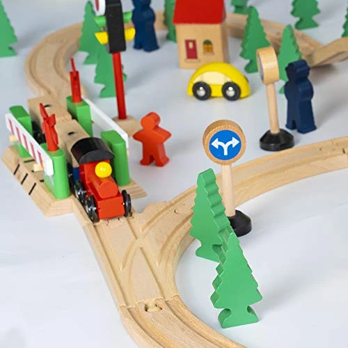 FUNPENY 60 Pcs Colorful Wooden Train And Track Sets,Train Railway Sets Toys For 3+ Years Kids,Boys,Girls Deluxe Holiday Gifts 3 FUNPENY 60 Pcs Colorful Wooden Train And Track Sets,Train Railway Sets Toys For 3+ Years Kids,Boys,Girls Deluxe Holiday Gifts - Image 3