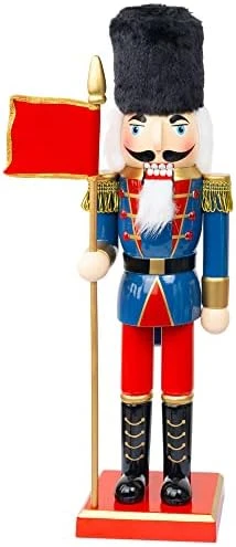 FUNPENY 14" Christmas Decorative Nutcracker Figures, Wooden Blue Soldier In Black Uniform Hold Flag, Festive Collectible Nutcracker Gift For Indoor Winter Table Desktop Fireplace Decorations 11 FUNPENY 14" Christmas Decorative Nutcracker Figures, Wooden Blue Soldier In Black Uniform Hold Flag, Festive Collectible Nutcracker Gift For Indoor Winter Table Desktop Fireplace Decorations - Image 11