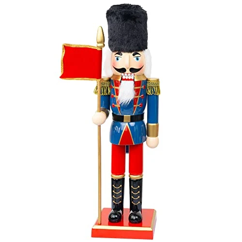 FUNPENY 14" Christmas Decorative Nutcracker Figures, Wooden Blue Soldier In Black Uniform Hold Flag, Festive Collectible Nutcracker Gift For Indoor Winter Table Desktop Fireplace Decorations 1 FUNPENY 14" Christmas Decorative Nutcracker Figures, Wooden Blue Soldier In Black Uniform Hold Flag, Festive Collectible Nutcracker Gift For Indoor Winter Table Desktop Fireplace Decorations