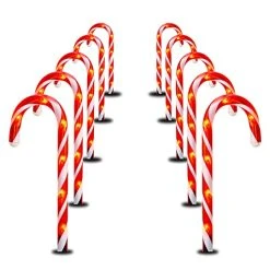 FUNPENY 10.6" Christmas Candy Cane Pathway Markers Lights, Set Of 10 Connectable Christmas Walkway Stakes Lights With 60 Warm White Lights Decorations For Xmas Outdoor Indoor Yard Lawn Decor