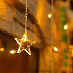 FUNPENY Icicle Lights With Star, Outdoor Dripping Christmas Light With Star, 360 LED 8 Modes Clear Wire Curtain Lights 60 Drops, Indoor Xmas Holiday Wedding Party Decoration, Warm White -Funpeny Shop 415RRKCNaIL