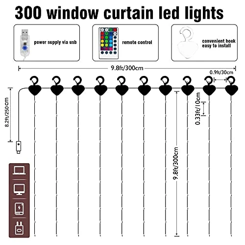 FUNPENY 300 LED Window Curtain Lights, 4 Lighting Modes Fairy Copper Lights With Remote, USB Powered RGB Color Changing String Icicle Lights For Indoor Outdoor Christmas Wedding Party Decor 2 FUNPENY 300 LED Window Curtain Lights, 4 Lighting Modes Fairy Copper Lights With Remote, USB Powered RGB Color Changing String Icicle Lights For Indoor Outdoor Christmas Wedding Party Decor - Image 2