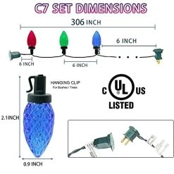 FUNPENY 50 LED C7 Christmas Lights Outdoor, 24.5 FT Extendable Waterproof Fairy String Light Green Wire For Xmas Indoor Patio Tree Party Holidy Wedding House Decorations (Multi-Colored) -Funpeny Shop 41ABl nX6ZL