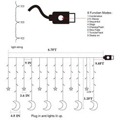 FUNPENY Star Moon Curtain String Lights, 138 LED Window Lights With Remote Control, Warm White Fairy Lights With 8 Modes For Indoor, Wedding, Party, Bedroom, Patio Lawn, Ramadan Decorations -Funpeny Shop 41FaDlh0HL