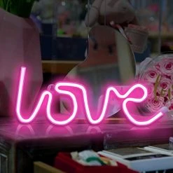 Funpeny Love Neon Signs, Valentine's Day LED Festival Pink Love Neon Lights, Decor For Table,Desk,Indoors,Home Bedroom Decorations USB Charging & Battery -Funpeny Shop 41Ing3FGJYL