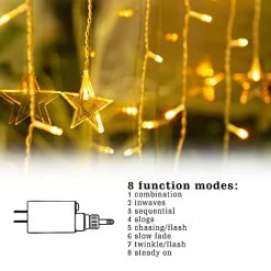 FUNPENY Icicle Lights With Star, Outdoor Dripping Christmas Light With Star, 360 LED 8 Modes Clear Wire Curtain Lights 60 Drops, Indoor Xmas Holiday Wedding Party Decoration, Warm White -Funpeny Shop 41K LIOM81L