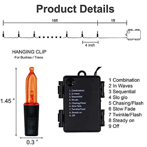 FUNPENY 50 LED Halloween Lights, 16 FT Mini String Light With 8 Modes, Waterproof Tree Lights For Outdoor Indoor Patio Garden Party Wedding Halloween Decorations (Orange, 2) 2 FUNPENY 50 LED Halloween Lights, 16 FT Mini String Light With 8 Modes, Waterproof Tree Lights For Outdoor Indoor Patio Garden Party Wedding Halloween Decorations (Orange, 2) - Image 2