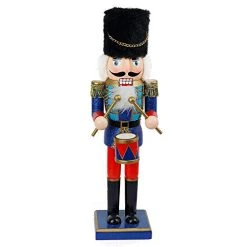 FUNPENY 14" Christmas Decorative Nutcracker, Handmade Wooden Glittery Guard In Blue Traditional Uniform, Figures Soldier Toy Present, Festive Collectible Nutcracker Tabletop Christmas Decorations