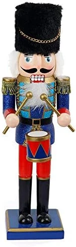 FUNPENY 14" Christmas Decorative Nutcracker Figures, Wooden Blue Soldier In Black Uniform Hold Flag, Festive Collectible Nutcracker Gift For Indoor Winter Table Desktop Fireplace Decorations 10 FUNPENY 14" Christmas Decorative Nutcracker Figures, Wooden Blue Soldier In Black Uniform Hold Flag, Festive Collectible Nutcracker Gift For Indoor Winter Table Desktop Fireplace Decorations - Image 10