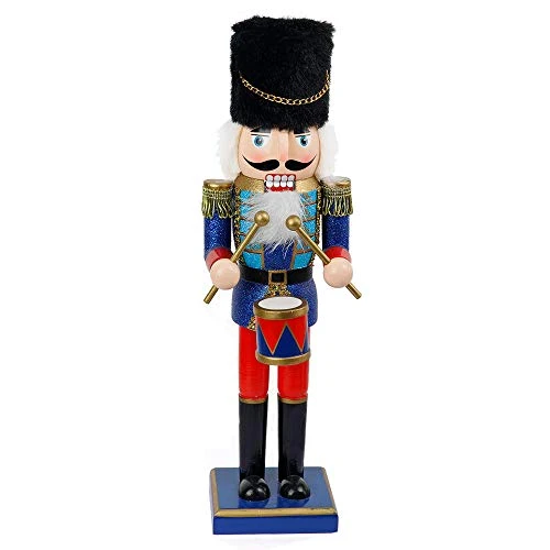 FUNPENY 14" Christmas Decorative Nutcracker, Handmade Wooden Glittery Guard In Blue Traditional Uniform, Figures Soldier Toy Present, Festive Collectible Nutcracker Tabletop Christmas Decorations 1 FUNPENY 14" Christmas Decorative Nutcracker, Handmade Wooden Glittery Guard In Blue Traditional Uniform, Figures Soldier Toy Present, Festive Collectible Nutcracker Tabletop Christmas Decorations