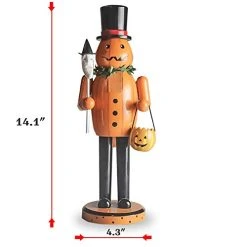 FUNPENY Halloween Decorations Indoor, 14 Inch Wooden Nutcrackers Figures Decor For Table Fireplace Desk, Handmade Pumpkin Man Jack-O-Lantern With Pumpkin Candy Bucket -Funpeny Shop 41Rbx otmGL