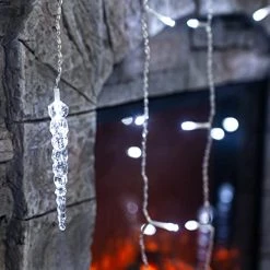 FUNPENY Icicle Lights With Ice Cone, Outdoor Dripping Christmas Light With Ice Cone, 360 LED 8 Modes Clear Wire Curtain Lights 60 Drops, Indoor Xmas Holiday Wedding Party Decor, White -Funpeny Shop 41SNXxEBX2L