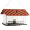 FUNPENY Hanging Wild Bird Feeders For Outside, Large Wooden Capacity Red Roof Panorama Bird Feeders For Outdoors Hanging Clearance
