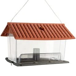 FUNPENY Hanging Wild Bird Feeders For Outside, Large Wooden Capacity Red Roof Panorama Bird Feeders For Outdoors Hanging Clearance