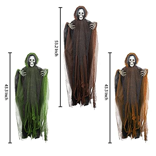 FUNPENY 3 Pack Hanging Ghost Outdoor Halloween Decorations, One 53.2" And Two 43.3" Hanging Skeleton Ghost Reapers For Halloween Haunted House Props Party Supplies Yard Outdoor Indoor Decor 2 FUNPENY 3 Pack Hanging Ghost Outdoor Halloween Decorations, One 53.2" And Two 43.3" Hanging Skeleton Ghost Reapers For Halloween Haunted House Props Party Supplies Yard Outdoor Indoor Decor - Image 2