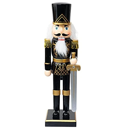 FUNPENY 14" Christmas Decorative Nutcracker Figures, Wooden Black Soldier In Black Uniform Hold Sword, Festive Collectible Nutcracker Gift For Indoor Winter Table Desktop Fireplace Decorations 1 FUNPENY 14" Christmas Decorative Nutcracker Figures, Wooden Black Soldier In Black Uniform Hold Sword, Festive Collectible Nutcracker Gift For Indoor Winter Table Desktop Fireplace Decorations