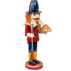 FUNPENY 14 Inch Halloween Fall Decorations, Wooden Soldier Nutcracker Figures Hold Turkey, Collectible Ornament For Table Desktop Fireplace Fall Home Thanksgiving Christmas Decor -Funpeny Shop 41dJW01dBXL
