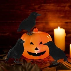 FUNPENY Halloween Black Feathered Crows, Lifelik Halloween Decoration Birds With Real Feather (6 Pack) -Funpeny Shop 41gnqBYamTL