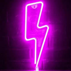 Funpeny Lightning Neon Signs, LED Ramadan Festival Pink Lightning Neon Lights, Decor For Table,Desk,Indoors,Home Bedroom Decorations USB Charging & Battery