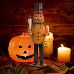 FUNPENY Halloween Decorations Indoor, 14 Inch Wooden Nutcrackers Figures Decor For Table Fireplace Desk, Handmade Pumpkin Man Jack-O-Lantern With Pumpkin Candy Bucket -Funpeny Shop 41mw0ESboIL
