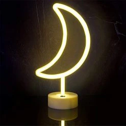 Funpeny Moon Neon Signs, LED Ramadan Festival Moon Neon Lights, Decor For Table,Desk,Indoors,Home Bedroom Decorations USB Charging & Battery