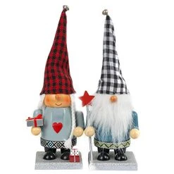FUNPENY 11" Christmas Decorative Nutcracker, 2 Set Handmade Wooden Gnome Plush Scandinavian Swedish Tomte, Elf Toy Holiday Present, Festive Collectible Nutcracker, Tabletop Christmas Decorations