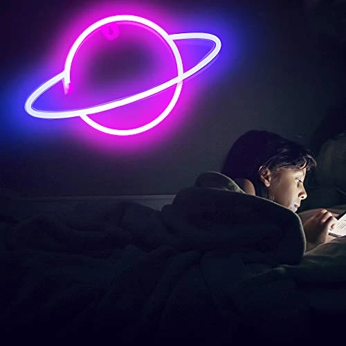 FUNPENY Planet Neon Signs LED Night Lights USB Charging/Battery Operated Neon Wall Lights Ramadan Decorative Lights For Wedding, Birthday Party (Battery Not Included) (Pink Planet- Blue Ring) 6 FUNPENY Planet Neon Signs LED Night Lights USB Charging/Battery Operated Neon Wall Lights Ramadan Decorative Lights For Wedding, Birthday Party (Battery Not Included) (Pink Planet- Blue Ring) - Image 6