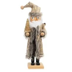 FUNPENY 19" Christmas Decorative Nutcracker, Handmade Wooden Santa Traditional Nutcracker In Flannel Ful Golden Coat, Festive Collectible Nutcracker, Winter Tabletop Christmas Decoration