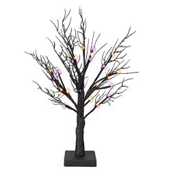 FUNPENY Lighted Black Birch Spooky Tree, 2FT Halloween Battery Operated Tree Lights With Spider Web And Spider, Indoor Table Desktop Holiday Decorations (Purple & Orange)