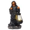 Funpeny Halloween Resin Grim Reaper Statue, Spooky Pumpkin Face Figurine Table Ornaments Decorations With Solar Lights For Indoor Home Room Desk Décor