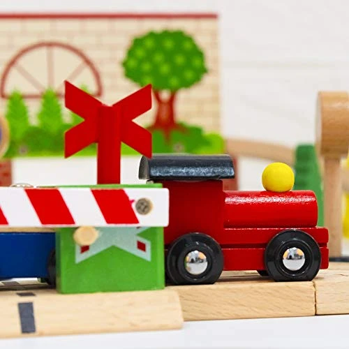 FUNPENY 60 Pcs Colorful Wooden Train And Track Sets,Train Railway Sets Toys For 3+ Years Kids,Boys,Girls Deluxe Holiday Gifts 6 FUNPENY 60 Pcs Colorful Wooden Train And Track Sets,Train Railway Sets Toys For 3+ Years Kids,Boys,Girls Deluxe Holiday Gifts - Image 6