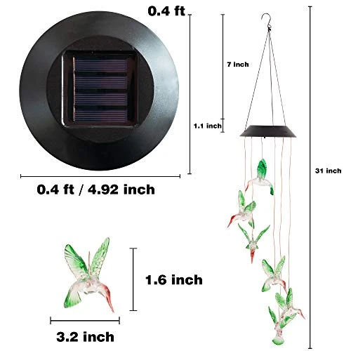 FUNPENY Solar Hummingbird Wind Chimes Outside, Solar Wind Chimes Changing Colors, Gifts For Mom, Grandma, Birthday, Solar Mobile Decor For Outside, Outdoor, Yard, Patio, Garden Decorations (1 Pack) 4 FUNPENY Solar Hummingbird Wind Chimes Outside, Solar Wind Chimes Changing Colors, Gifts For Mom, Grandma, Birthday, Solar Mobile Decor For Outside, Outdoor, Yard, Patio, Garden Decorations (1 Pack) - Image 4