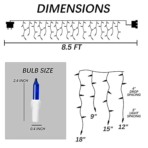 FUNPENY 8.5 FT Christmas Icicle Lights, 150 Count UL Fairy Lights With 27 Drops , White Wire String Light Decorations For Indoor Outdoor Christmas Tree Xmas Party Home Decorations (Blue) 2 FUNPENY 8.5 FT Christmas Icicle Lights, 150 Count UL Fairy Lights With 27 Drops , White Wire String Light Decorations For Indoor Outdoor Christmas Tree Xmas Party Home Decorations (Blue) - Image 2