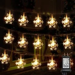 FUNPENY 100 LED Christmas Snowflake String Lights, 49 FT Waterproof Connectable Fairy Light Plug In With 8 Modes For Indoor Outdoor Wedding Xmas Tree Party Garden Decorations, Warm White