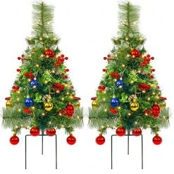 FUNPENY Set Of 2 30 Inch Pathway Christmas Tree Decorations Outdoor, Battery Operated Pre-Lit Small Christmas Tree With 50 LED Lights For Home Yard Porch Garden Party Decor Clearance -Funpeny Shop 510Rmn5Zb5L