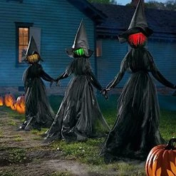 FUNPENY Halloween Decorations, 63 Inch Light-Up Halloween Witches With Stakes For Outdoor Halloween Party Yard Home Outside Decor, Set Of 3