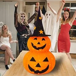 FUNPENY 3FT Halloween Collapsible Pumpkin Decorations, Pre-Lit Light Up 50 LED Pumpkin With Star Hat 8 Lighted Mode, Pop Up Jack-o-Lantern With Metal Stand For Indoor Outdoor Yard Holiday Decor -Funpeny Shop 5112VX7fQDL 1