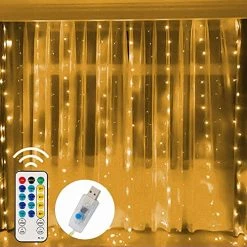 FUNPENY Window Curtain String Lights, 300 LED 8 Lighting Modes Fairy Lights USB Powered, Waterproof Lights For Christmas Bedroom Party Wedding Home Garden Wall Decorations, Warm White