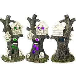 FUNPENY Solar Halloween Decorations Outdoor, Village Resin Tree Statue, Spooky Figurine Table Ornaments With RGB Color Changing Lights, Waterproof Sculpture For Indoor Home Garden Yard Desk Decor -Funpeny Shop 512 A4R6zIL