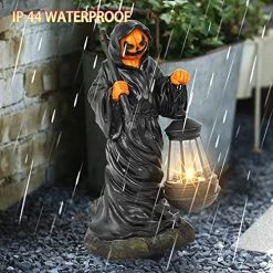 Funpeny Halloween Resin Grim Reaper Statue, Spooky Pumpkin Face Figurine Table Ornaments Decorations With Solar Lights For Indoor Home Room Desk Décor -Funpeny Shop 512 ISuINuL