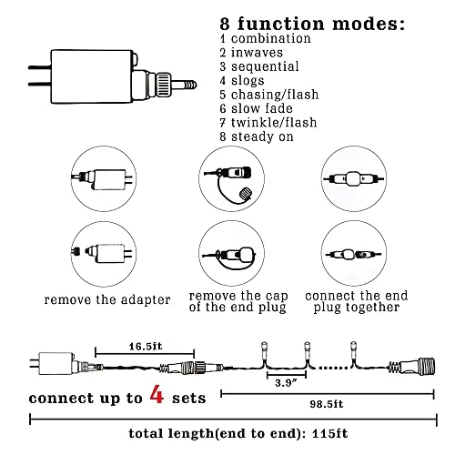 FUNPENY 300 LED Indoor String Lights, 100 FT Plug In Waterproof String Lights With 8 Modes For Halloween Thanksgiving Christmas Garden Decoration, Indoor And Outdoor Decoration (Blue, Red And White) 3 FUNPENY 300 LED Indoor String Lights, 100 FT Plug In Waterproof String Lights With 8 Modes For Halloween Thanksgiving Christmas Garden Decoration, Indoor And Outdoor Decoration (Blue, Red And White) - Image 3