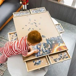 FUNPENY Portable Puzzle Board With Drawers, 1500 Pieces Wooden Large Puzzle Table For Adults, 27" X 35" Smooth Plateau Work Surface For Kids Family Game -Funpeny Shop 51489 nplxL